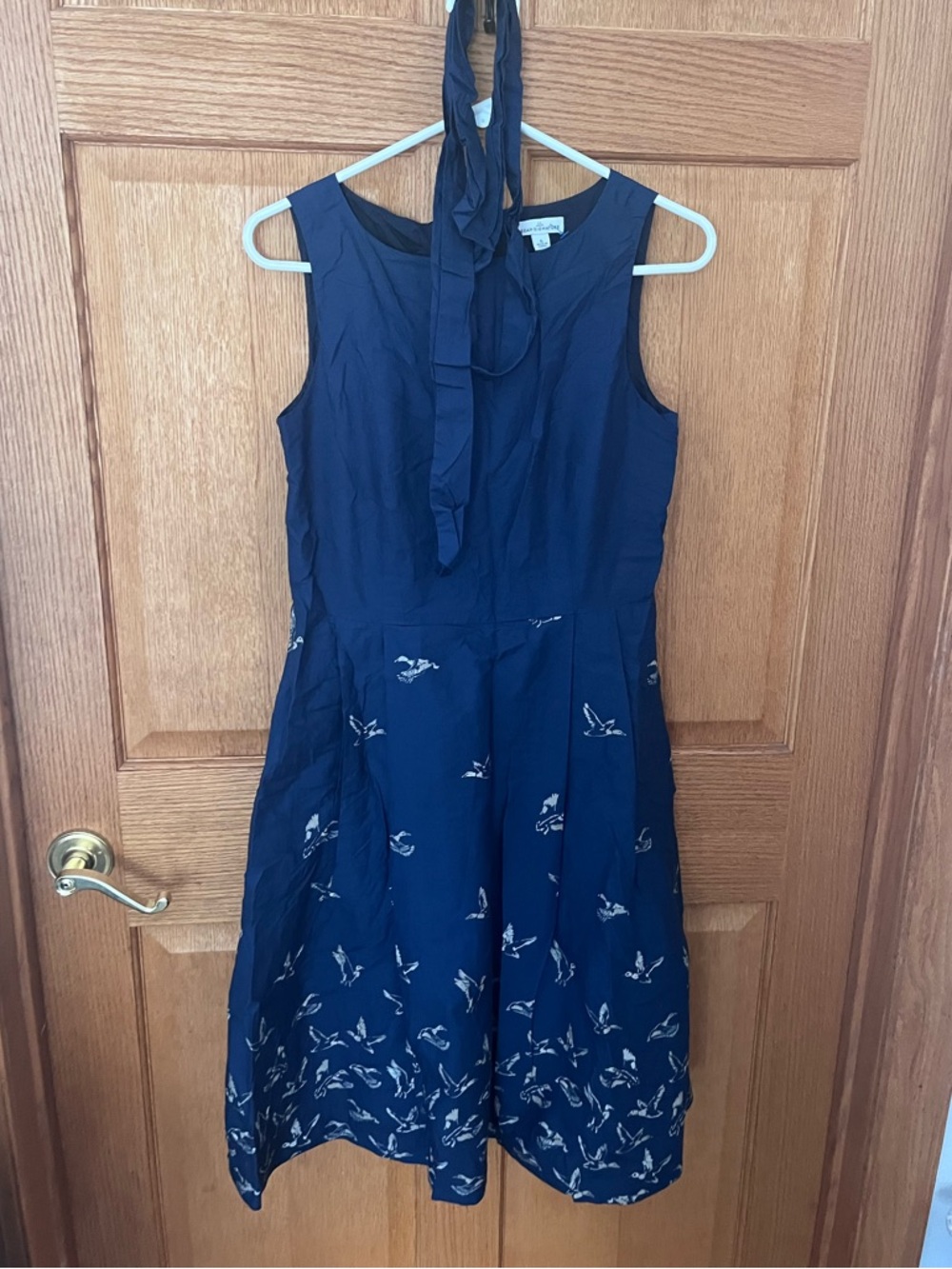 LL Bean Navy Blue Goise print sleeveless A-Line Dress